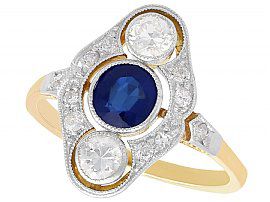 0.38 ct Sapphire and 0.50 ct Diamond, 14 ct Yellow Gold Dress Ring - Art Deco - Vintage Circa 1940