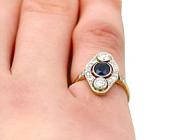 Wearing Vintage Art Deco Diamond and Sapphire Ring