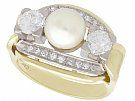 Cultured Pearl and 1.23 ct Diamond, 14 ct Yellow Gold Dress Ring - Vintage Circa 1950