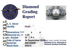 Pearl and Diamond Dress Ring Grading Card