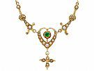 0.12 ct Peridot and Seed Pearl, 15 ct Yellow Gold Necklace - Antique Circa 1890