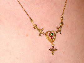 Gold Peridot Necklace Antique Wearing Neck