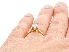 Princess Cut Diamond Solitaire Ring Gold Wearing Finger
