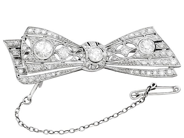 Diamond Bow Brooch in White Gold