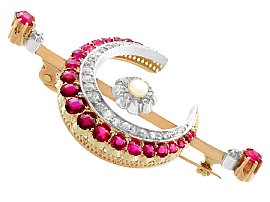 Antique Ruby Crescent Brooch in Gold
