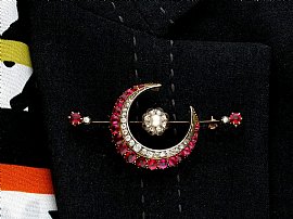 Antique Ruby Crescent Brooch Wearing