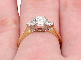 Emerald Cut Diamond Trilogy Ring Wearing Finger