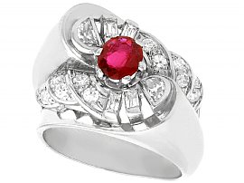 0.90ct Ruby and 0.48ct Diamond, Platinum Cocktail Ring - Vintage French Circa 1940