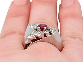 Vintage Ruby & Diamond Ring on Finger