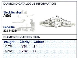 platinum round diamond engagement ring grading card