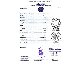 platinum round diamond engagement ring certificate