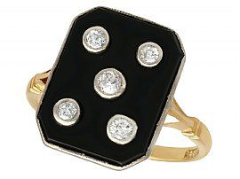 0.40 ct Diamond and Onyx, 18 ct Yellow Gold Dress Ring - Antique Circa 1930