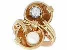 0.23 ct Diamond and Pearl, 14 ct Rose Gold Twist Ring - Vintage Circa 1950
