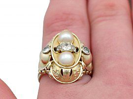 Pearl & Yellow Gold Ring on Finger