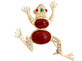 Diamond, Garnet, Ruby, Emerald and 14 ct Yellow Gold 'Frog' Brooch - Vintage Circa 1950