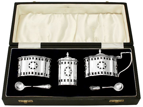 Contemporary Silver Condiment Set with Spoons