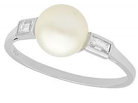 Cultured Pearl and 0.18ct Diamond, 18ct White Gold Dress Ring - Vintage Circa 1960