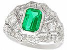 1.49ct Emerald and 1.15ct Diamond, Platinum Dress Ring - Vintage Circa 1950