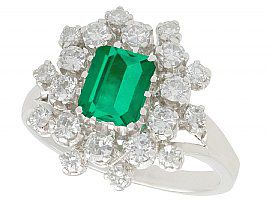 1.24 ct Emerald and 1.15 ct Diamond, 14 ct White Gold Dress Ring - Vintage Circa 1950