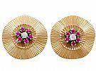 0.26 ct Diamond and Synthetic Ruby, 18 ct Yellow Gold Stud Earrings - Vintage Circa 1940