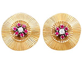 0.26 ct Diamond and Synthetic Ruby, 18 ct Yellow Gold Stud Earrings - Vintage Circa 1940