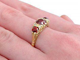 Vintage Garnet & Diamond Ring Wearing Hand