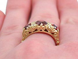Vintage Garnet & Diamond Ring Wearing Finger