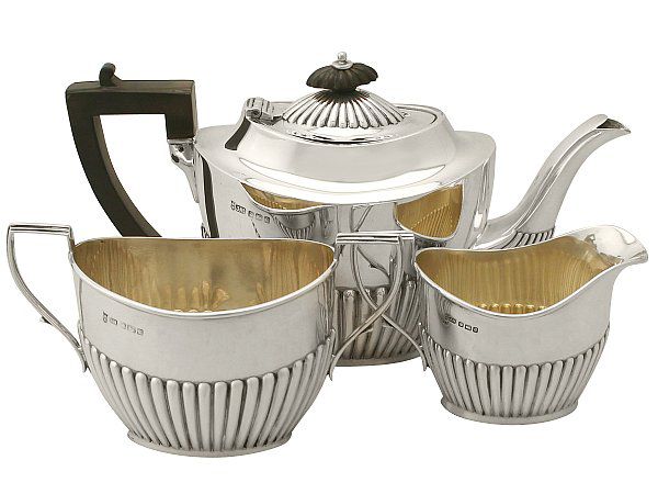 Sterling Silver Three Piece Bachelor Tea Service - Queen Anne Style - Antique Edwardian