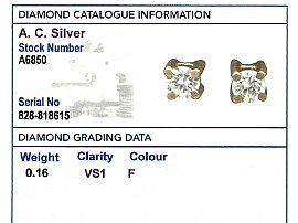 18k Yellow Gold Stud Earrings grading card