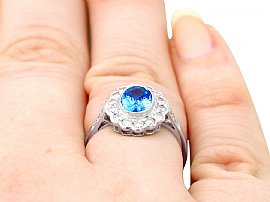Vintage Sapphire Cluster Ring Wearing Finger