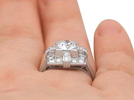Art Deco Platinum and Diamond Ring Wearing 