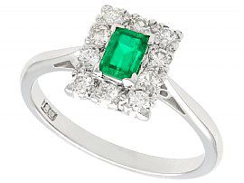 0.28 ct Emerald and 0.30 ct Diamond, 18 ct White Gold Dress Ring - Vintage Circa 1940