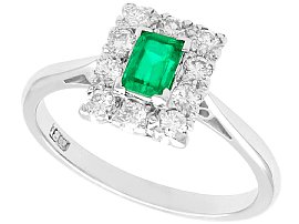 0.28ct Emerald and 0.30ct Diamond, 18ct White Gold Dress Ring - Vintage Circa 1940