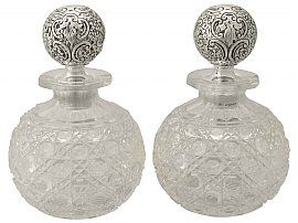 Pair of Cut Glass and Sterling Silver Scent Bottles by William Comyns & Sons - Antique Victorian