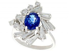 2.45 ct Sapphire and 2.23 ct Diamond, 18 ct White Gold Cluster Ring - Vintage Circa 1970