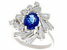 2.45 ct Sapphire and 2.23 ct Diamond, 18 ct White Gold Cluster Ring - Vintage Circa 1970