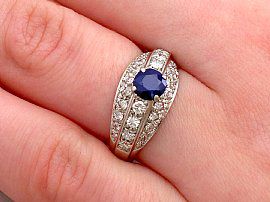  Sapphire and Diamond Dress Ring on Finger