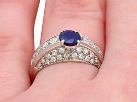  Sapphire and Diamond Ring on finger