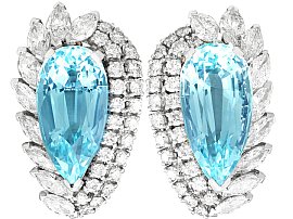 21.12ct Aquamarine and 5.86ct Diamond, 18ct White Gold Clip on Earrings - Vintage Circa 1980