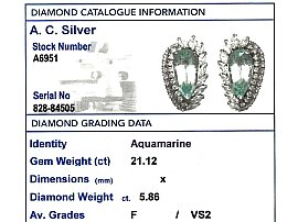 Aquamarine Earrings in White Gold Grading Card