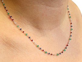 Diamond, Sapphire, Ruby, Emerald and 18 ct White Gold Necklace - Contemporary 2009