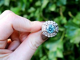 Blue Zircon Ring with Diamonds 