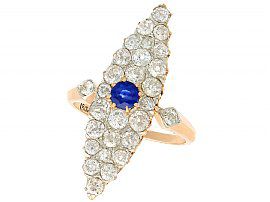 0.42 ct Sapphire and 2.92 ct Diamond, 18 ct Yellow Gold Marquise Ring - Antique Circa 1900
