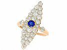 0.42 ct Sapphire and 2.92 ct Diamond, 18 ct Yellow Gold Marquise Ring - Antique Circa 1900