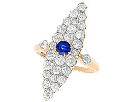 0.42ct Sapphire and 2.92ct Diamond, 18ct Yellow Gold Marquise Ring - Antique Circa 1900