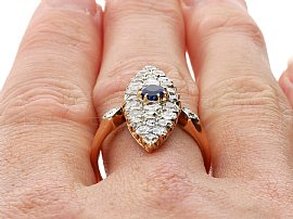 Sapphire and Diamond Marquise Ring Wearing Finger