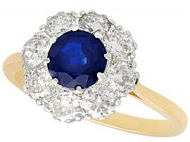 1.05 ct Sapphire and 1.45 ct Diamond, 18 ct Yellow Gold Dress Ring - Vintage Circa 1940