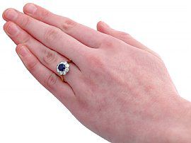 Vintage Sapphire and Diamond Ring in Gold Wearing
