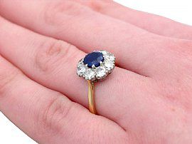 Vintage Sapphire and Diamond Ring in Gold Wearing Hand
