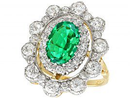 3.12ct Colombian Emerald and 3.15ct Diamond, 18ct Yellow Gold Dress Ring - Antique Circa 1930